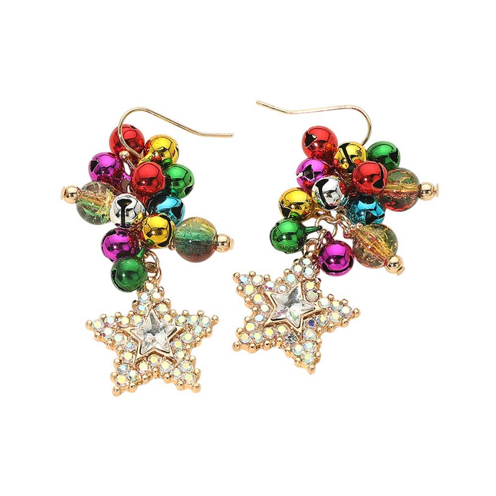 Christmas Jingle Bell Cluster Star Drop Earrings