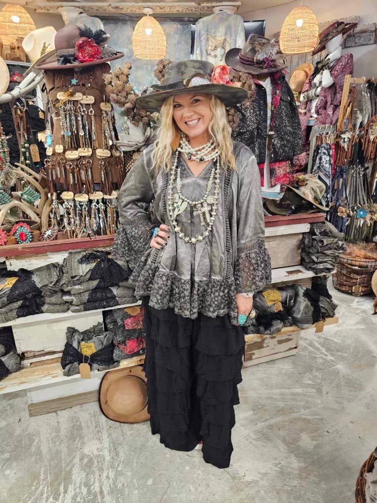 Silver Distressed Satin Lace Tunic: