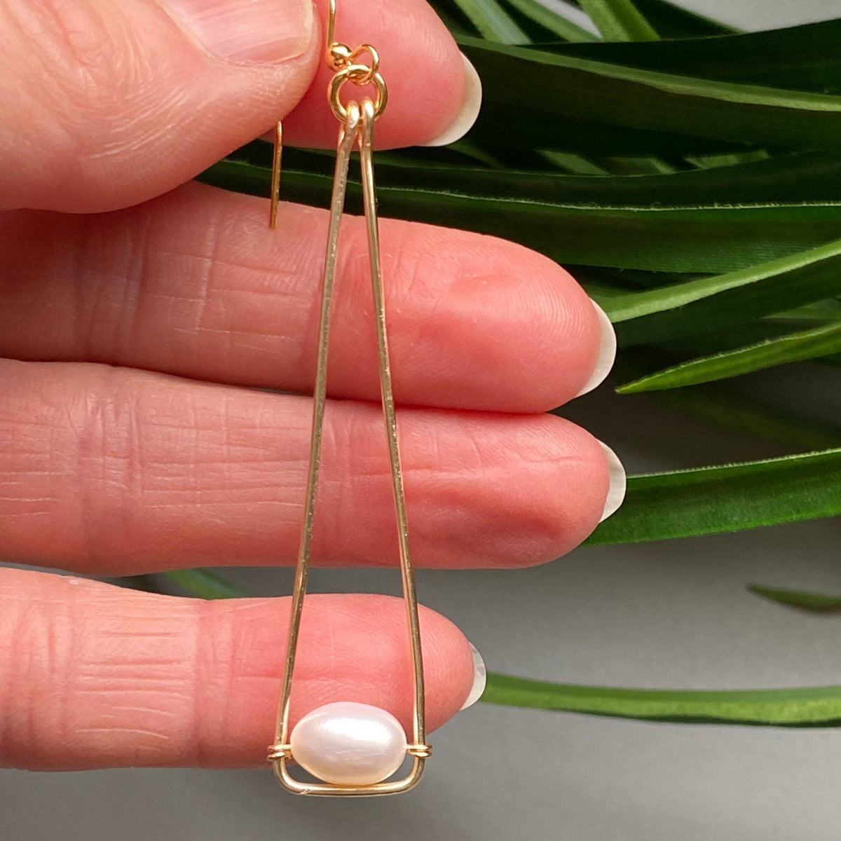 Fresh Water Pearl Earrings Cream Triangle Pendant Drop