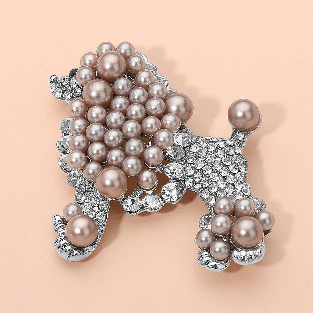 Crystal Pearl Poodle Brooch