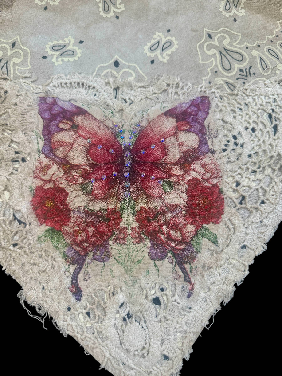 Vintage Hand Painted Butterfly Bandana