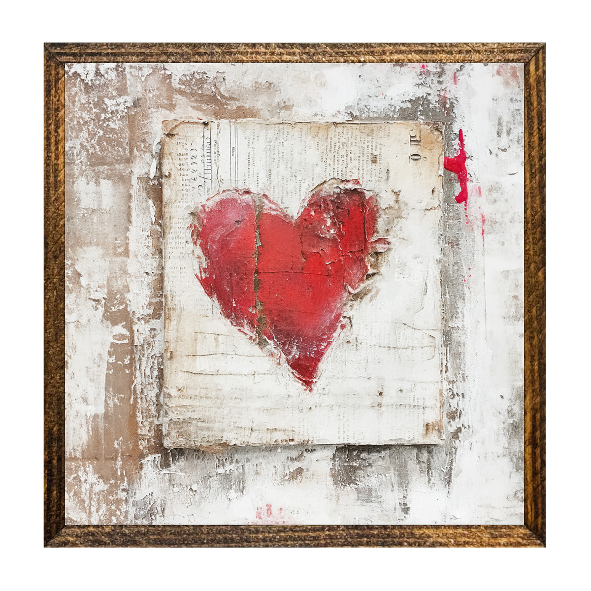 7"x7" WOOD FRAMED CANVAS SHELF SITTER-RED HEART 1