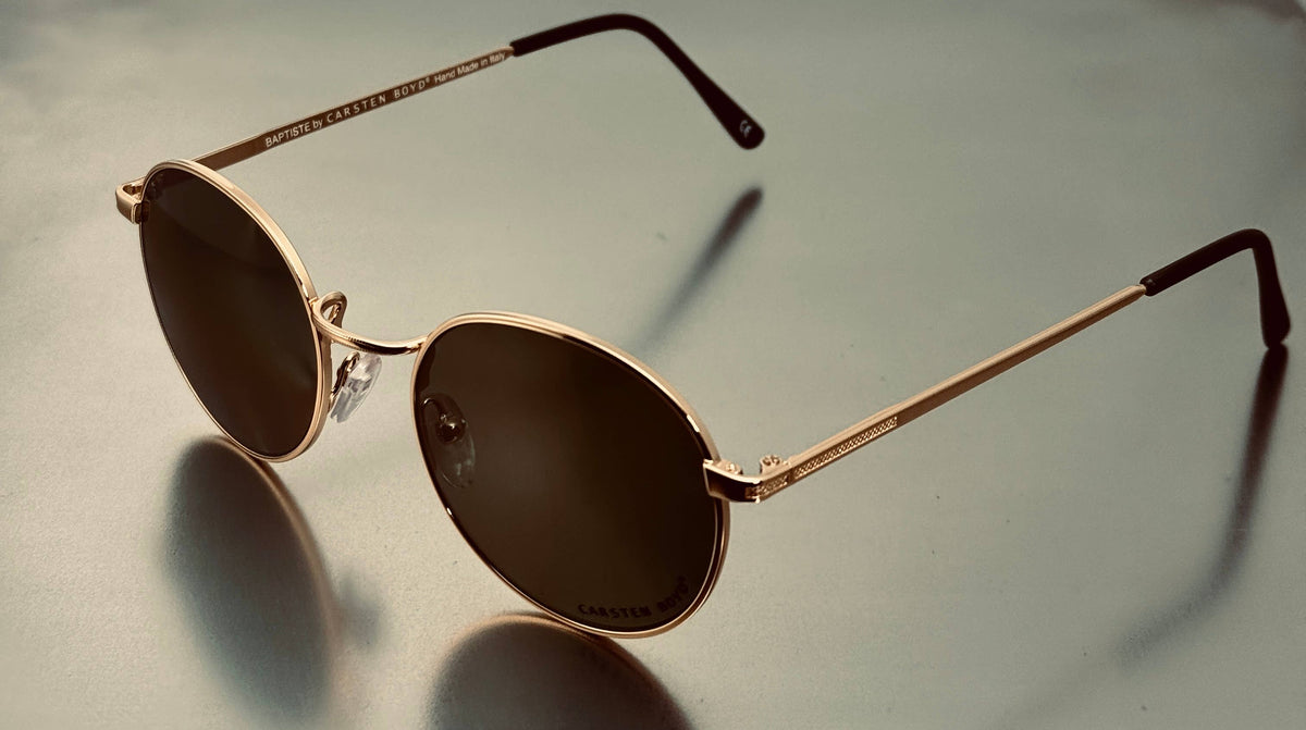 Baptiste Black Stainless Steel Sunglasses, Handmade in Italy: Silver Frame/Black Lenses or Gold Frame/Green Lenses