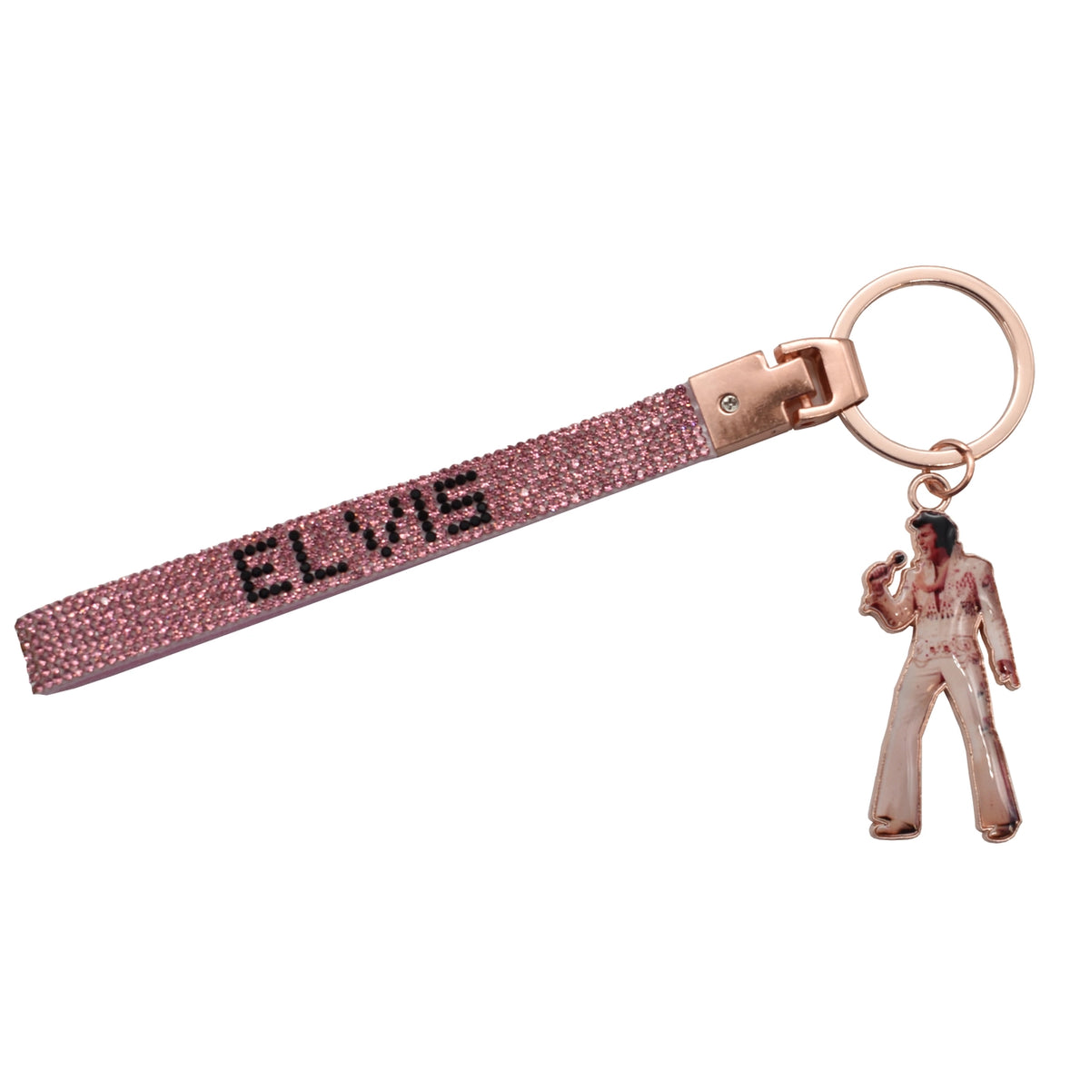 Elvis Key Chain - Wristlet w/ Rhinestones Pink