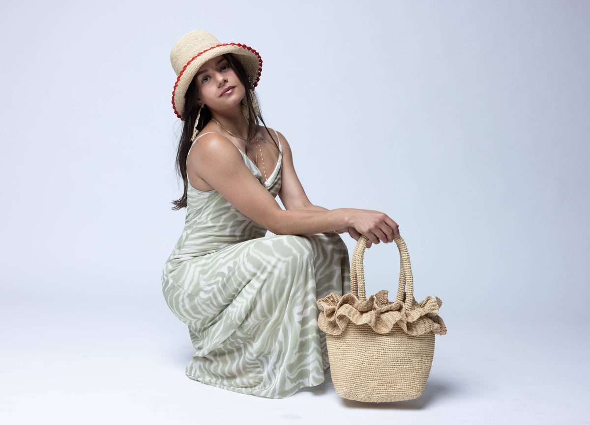 Kiri Ruffle Crochet Raffia Straw Basket Handbag