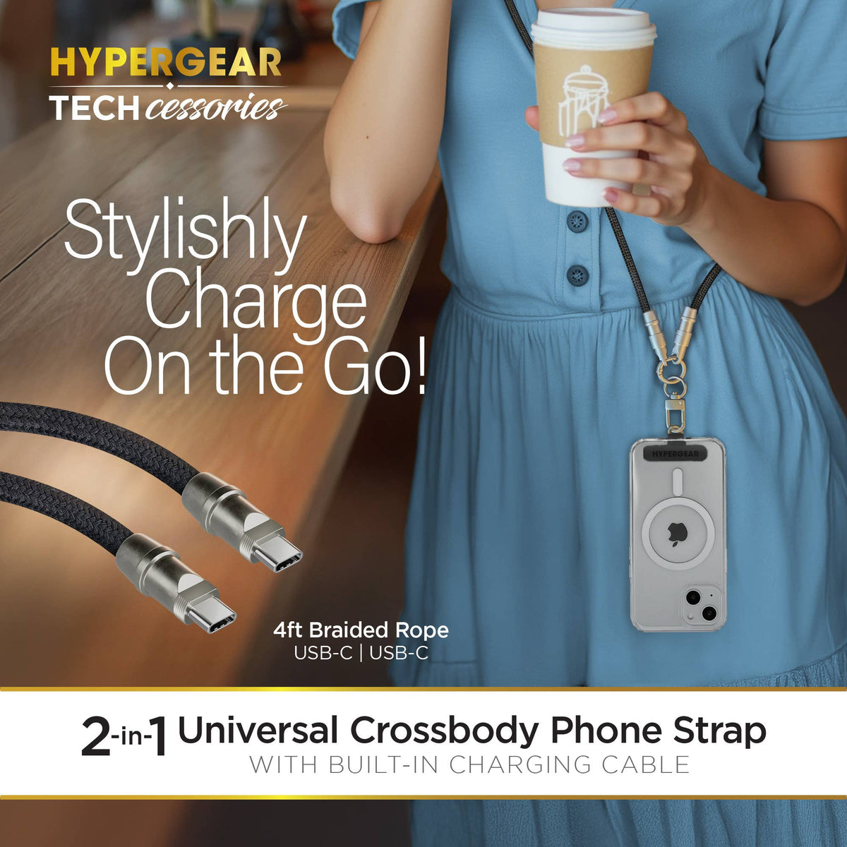 2-in-1 Universal Crossbody Phone Strap and Charging Cable