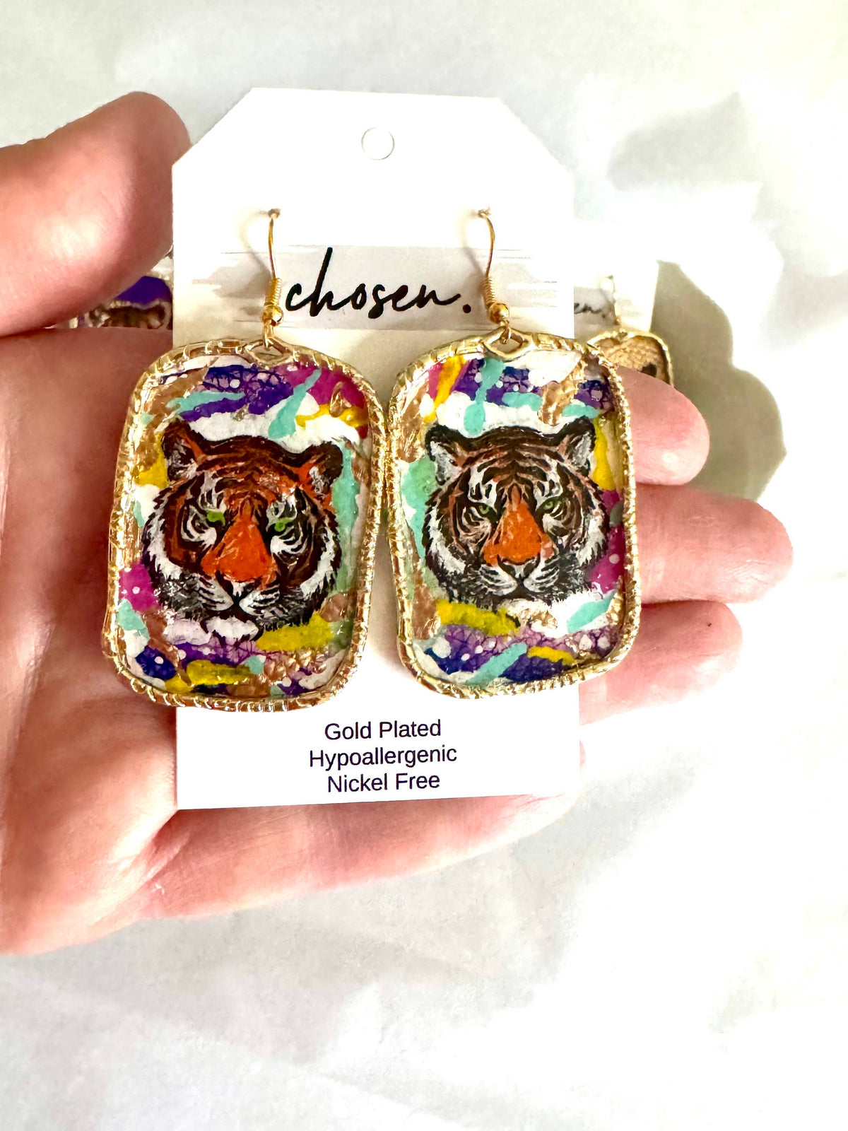 Tiger Town Hand Painted Leather Earrings