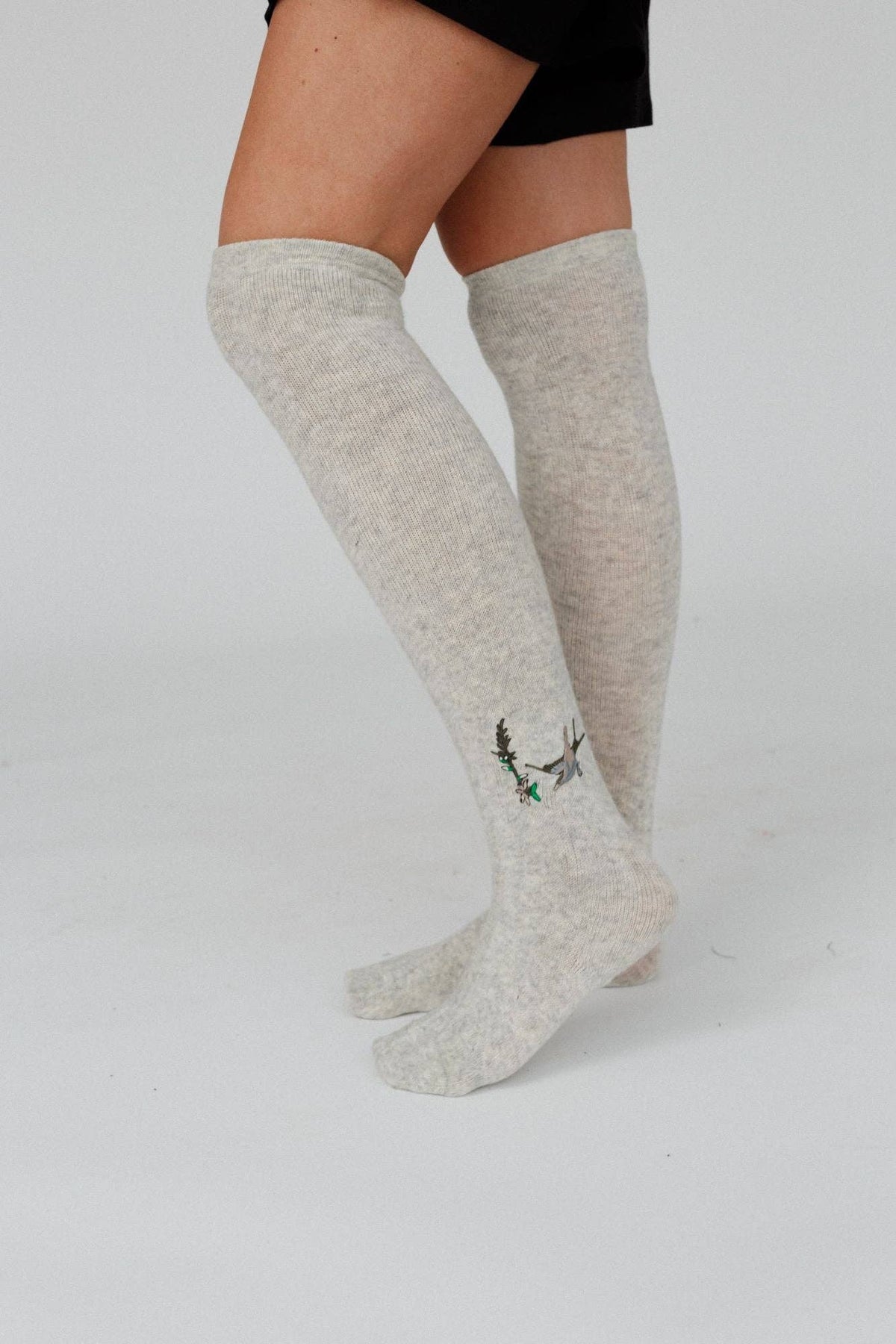 Birds Of A Feather Knee High Socks - Heather Gray: OS