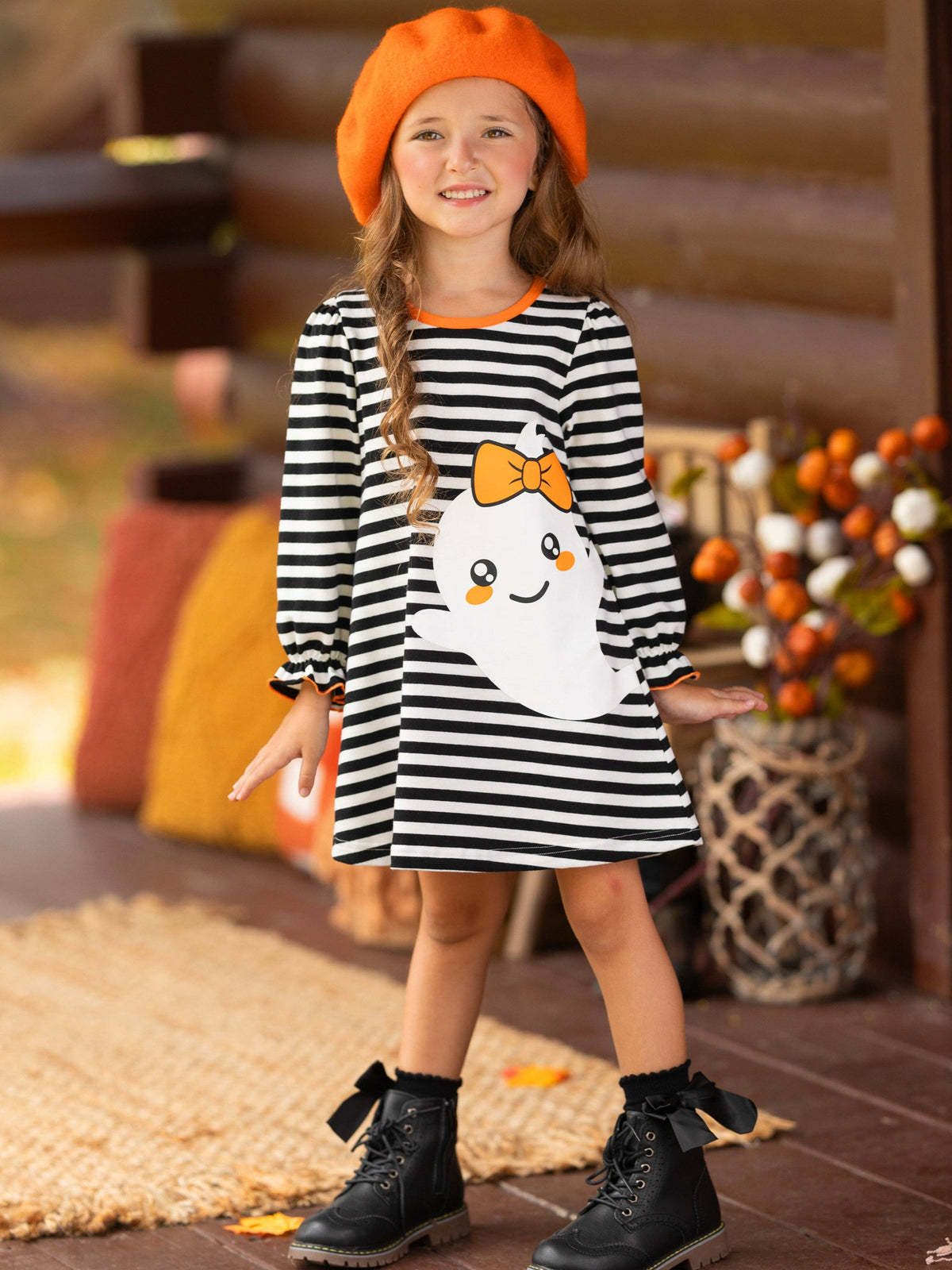 My Friendly Ghost Striped Halloween Dress: Black