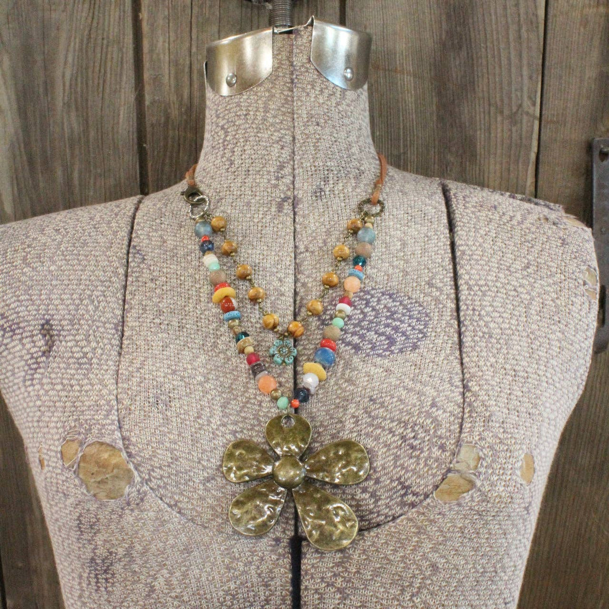 Fun In the Sun Flower Layered Leather Necklace