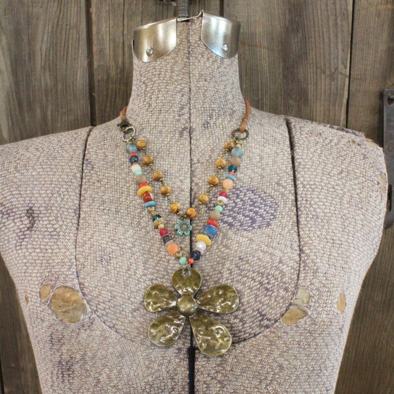 Fun In the Sun Flower Layered Leather Necklace