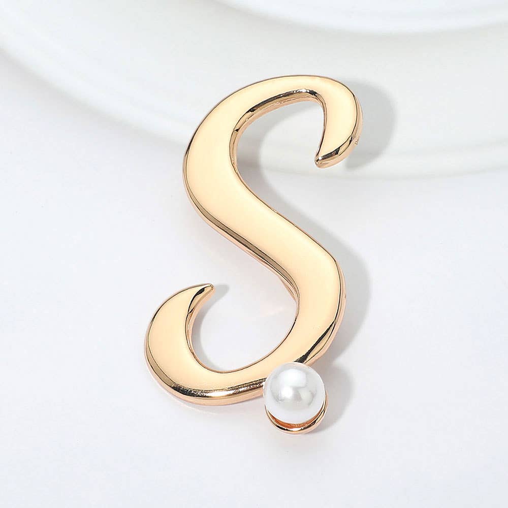 Pearl Accent Initial Letter Pin Brooch