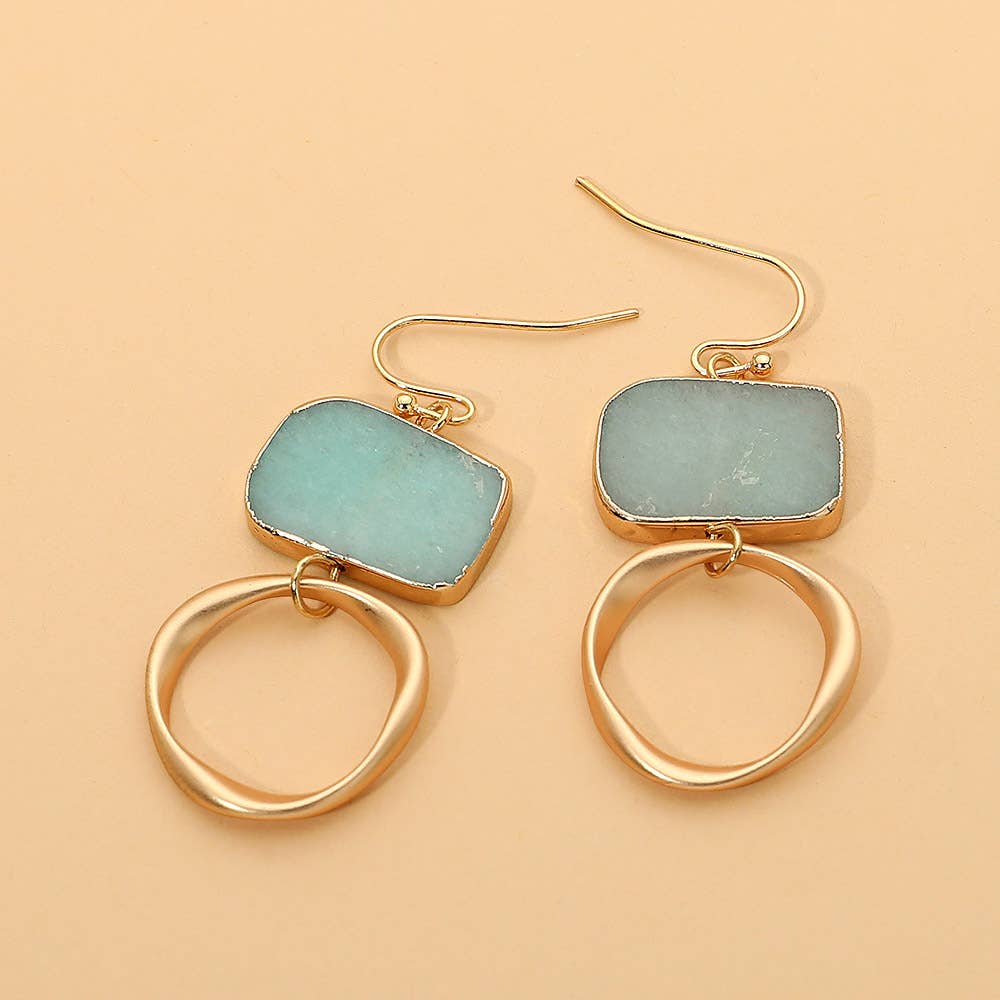 Natural Stone Geometric Ring Drop Earrings
