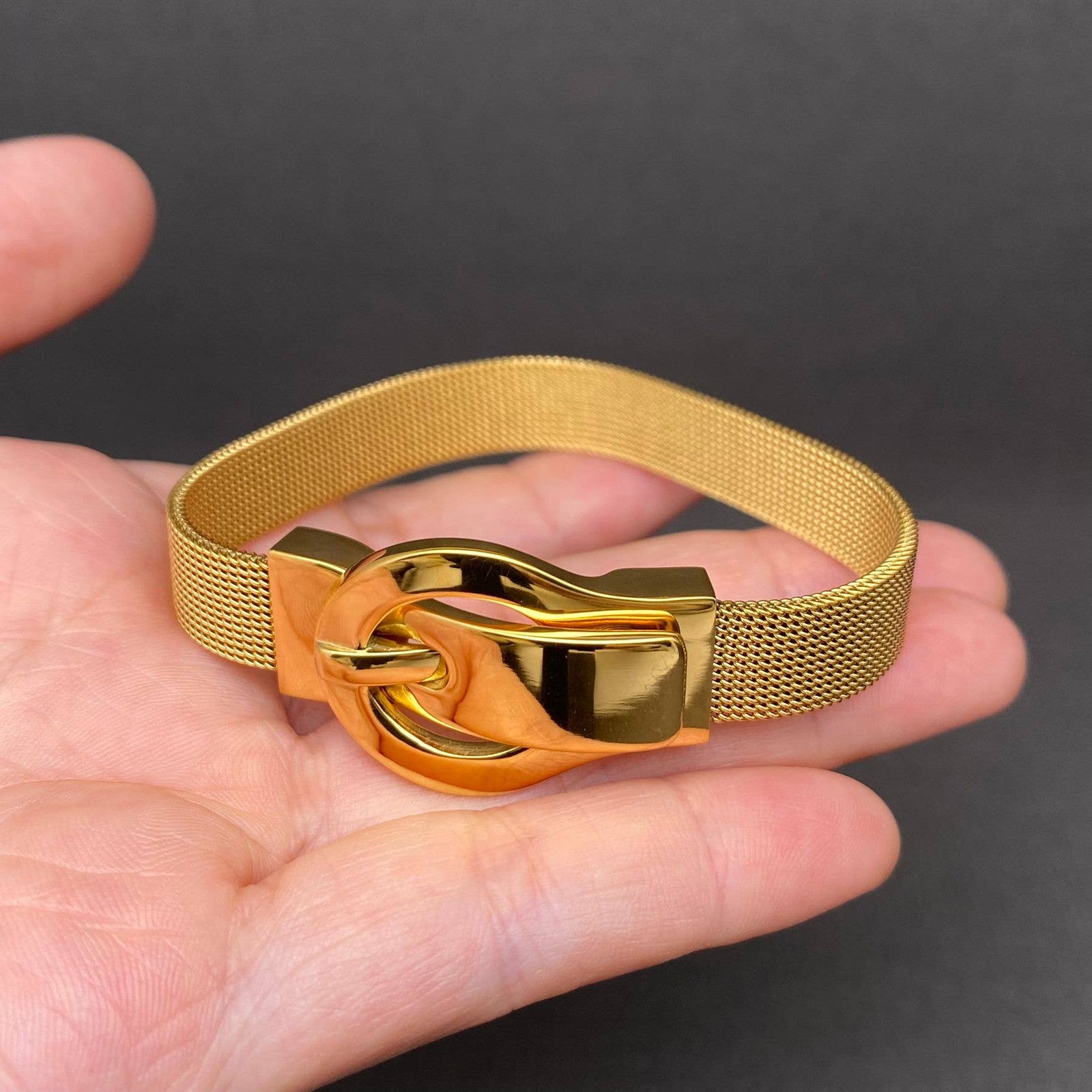 Belt Design 18K Gold Plated Stainless Steel Bracelet - FGS