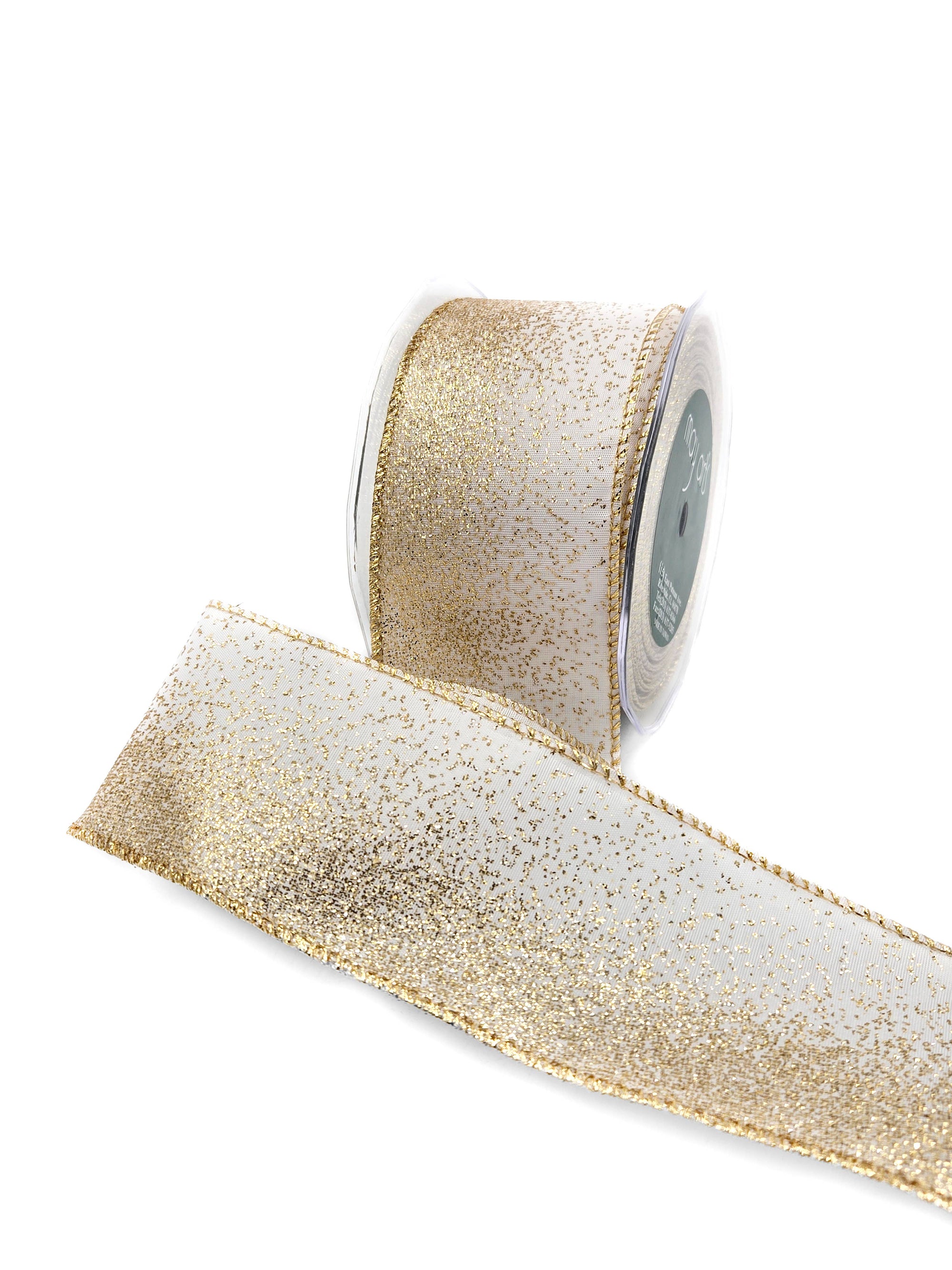 2.5" Fading Gold Glitter White Taffeta Ribbon