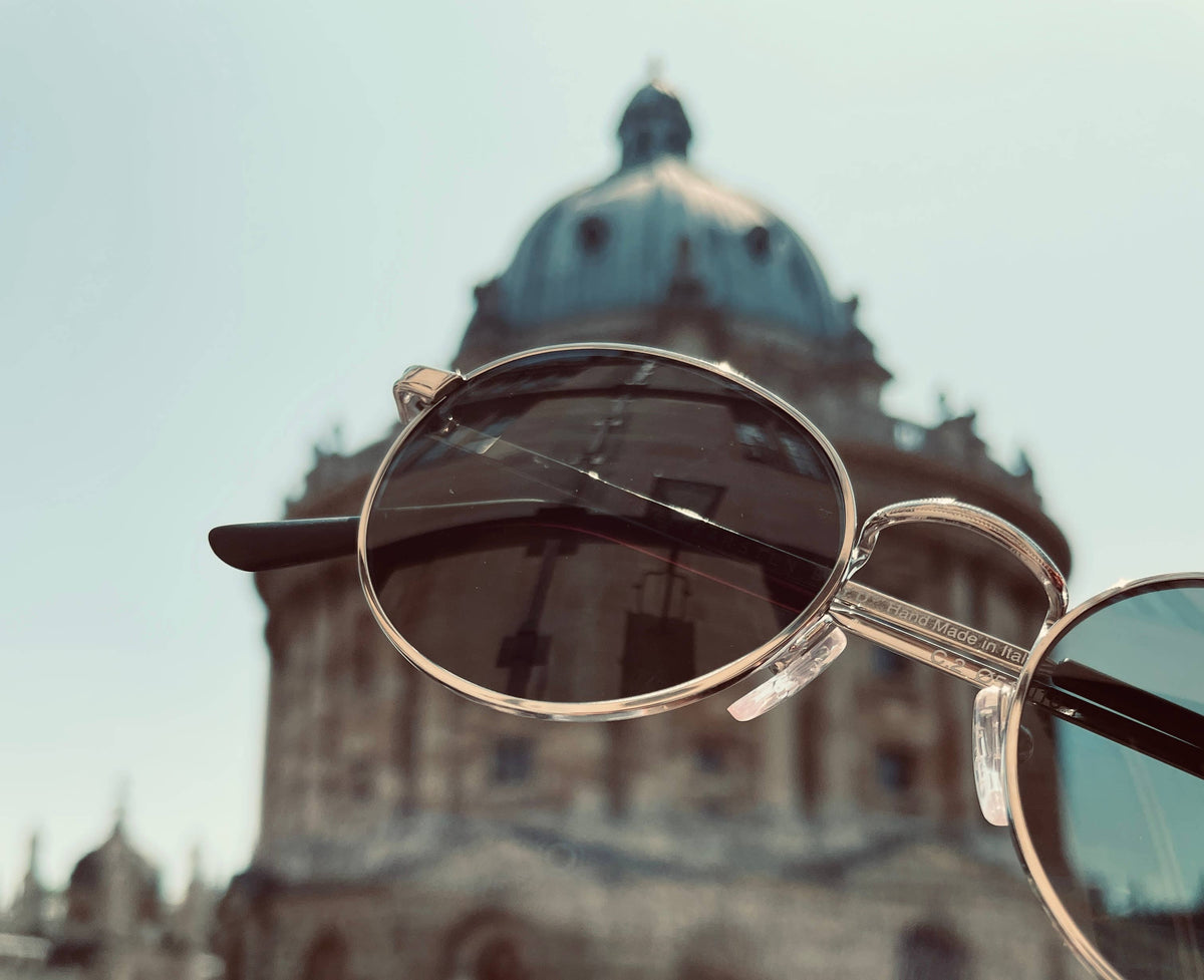 Baptiste Black Stainless Steel Sunglasses, Handmade in Italy: Silver Frame/Black Lenses or Gold Frame/Green Lenses