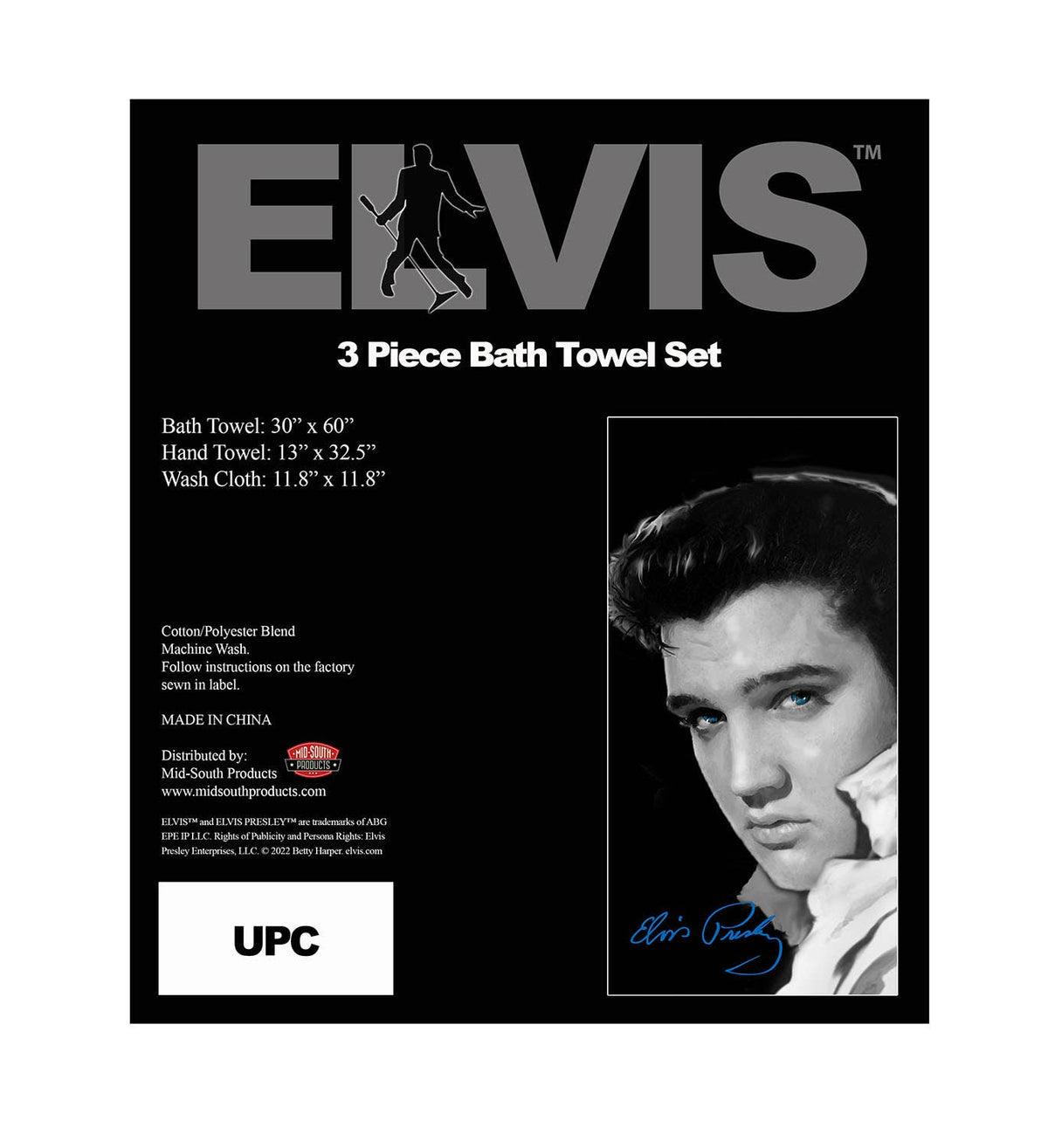 Elvis Bath Towel Set - Black &amp; White