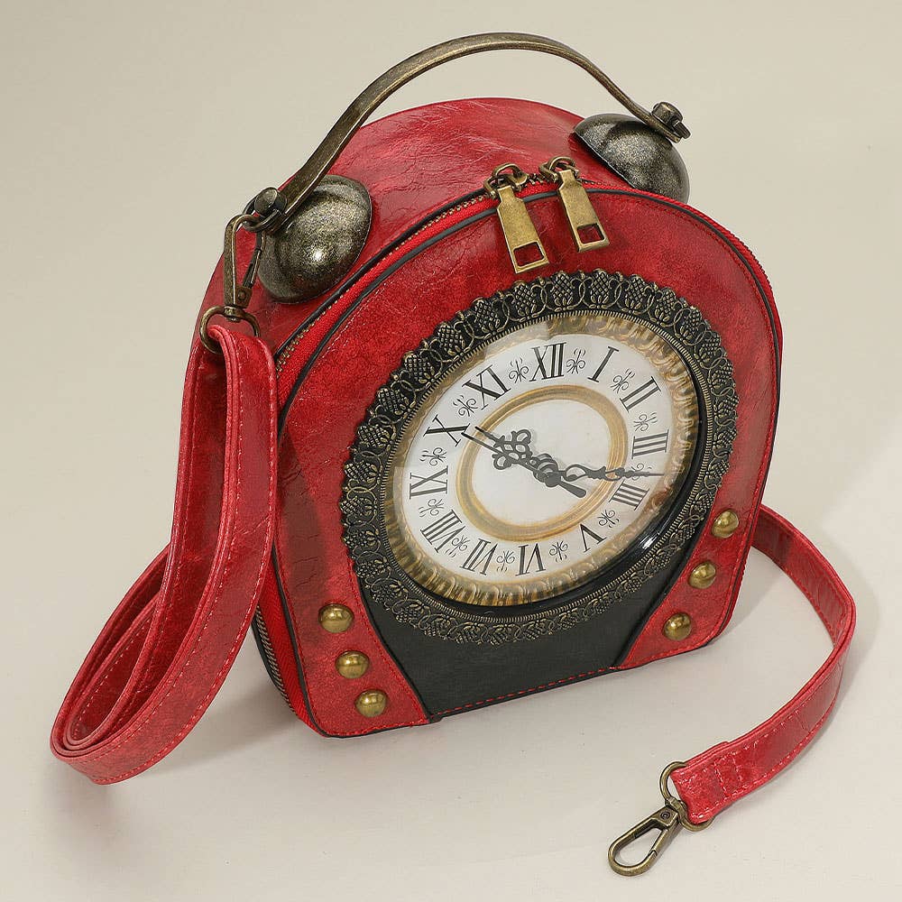 Real Working Vintage Clock Handbag / Crossbody Bag: Red