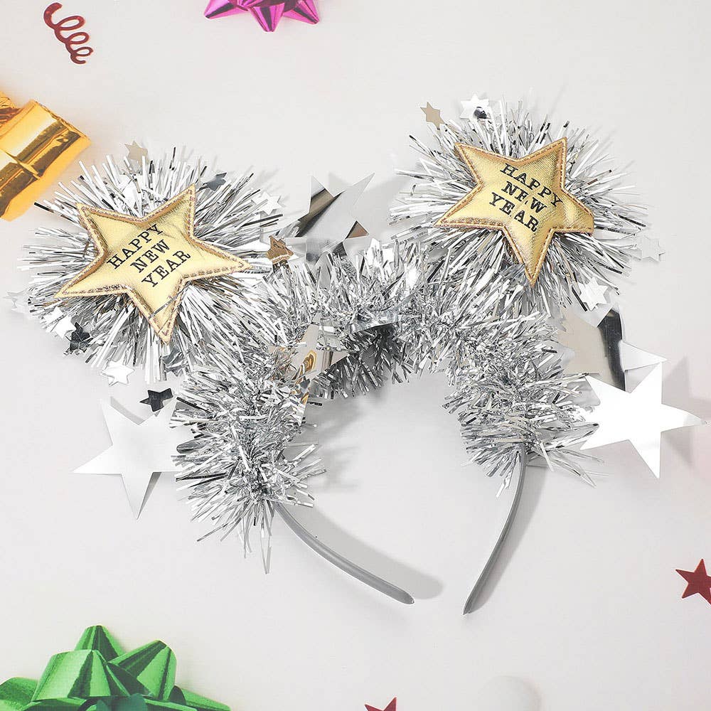 HAPPY NEW YEAR Star Embellished Festive Tinsel Headband