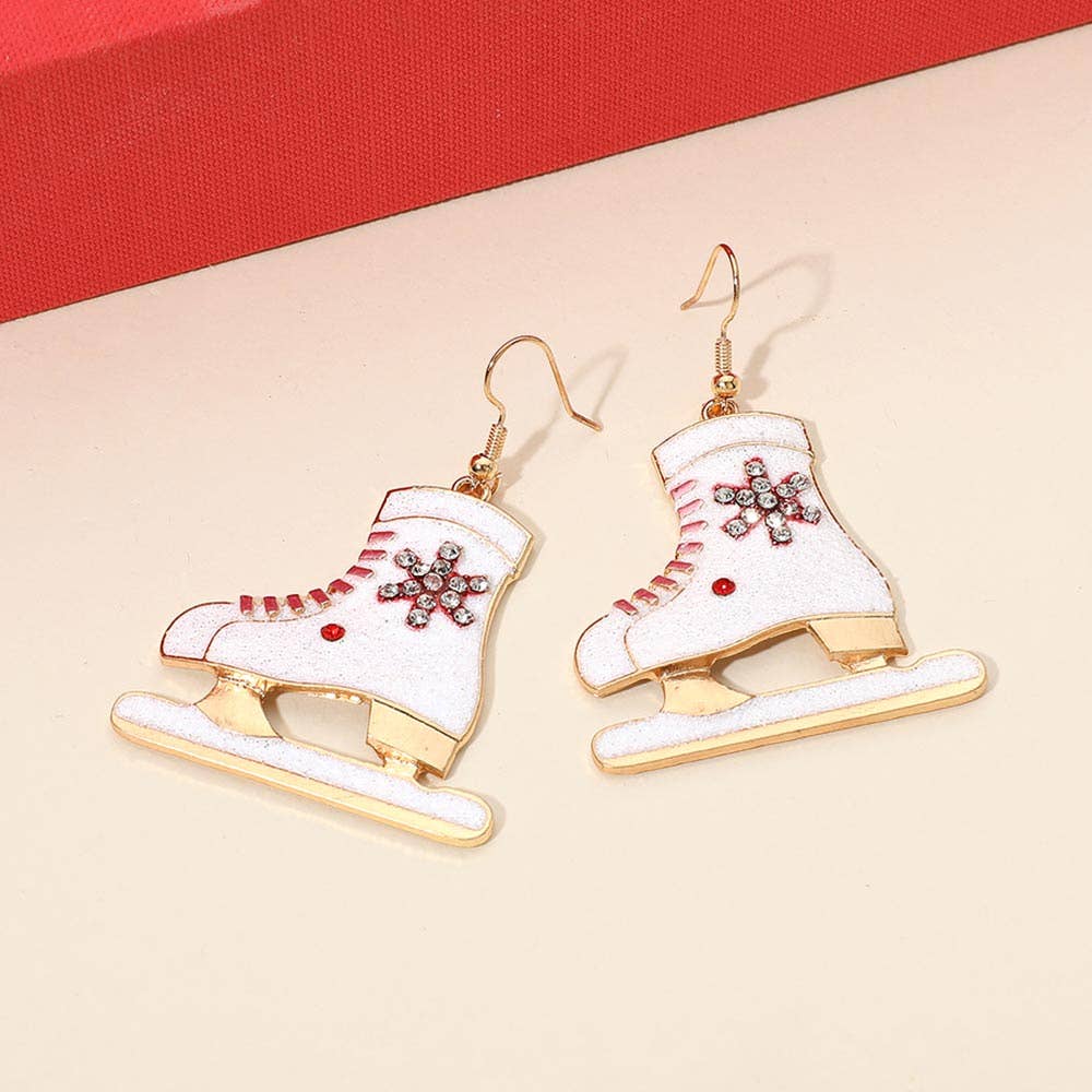 Enamel Snowflake Ice Skate Charm Drop Dangle Earrings
