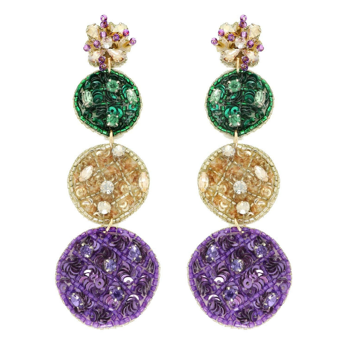 Mardi Gras Gemstone Beaded Disc Earrings