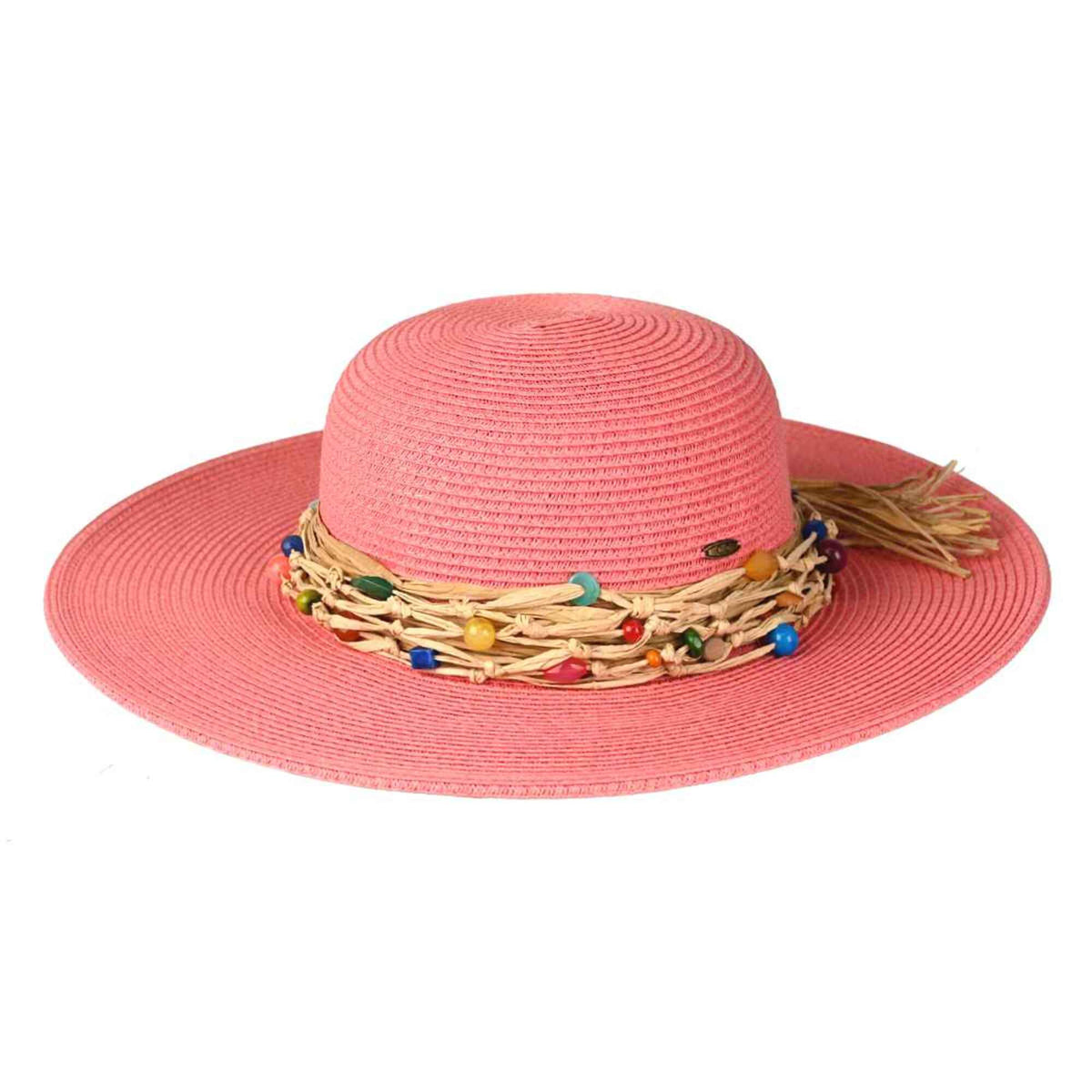Colorful Bead Trim Wide Brim Hat