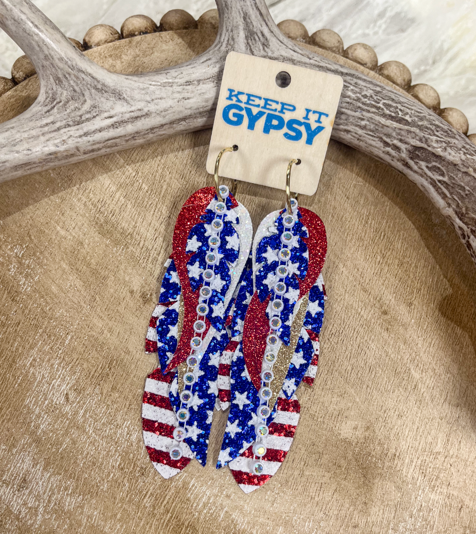 Patriotic Star Feather Earrings