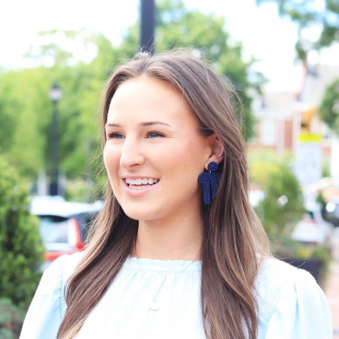 Custom Navy Beaded Bow Earrings