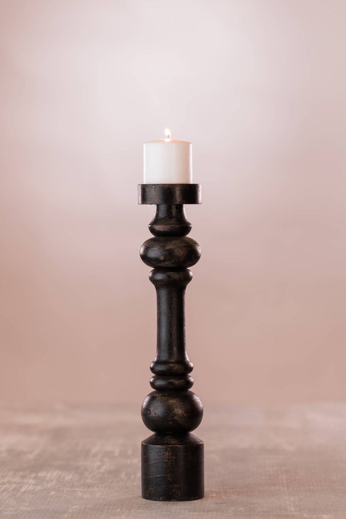 Handmade Rustic Solid Wood Baroque Pillar Candle holder