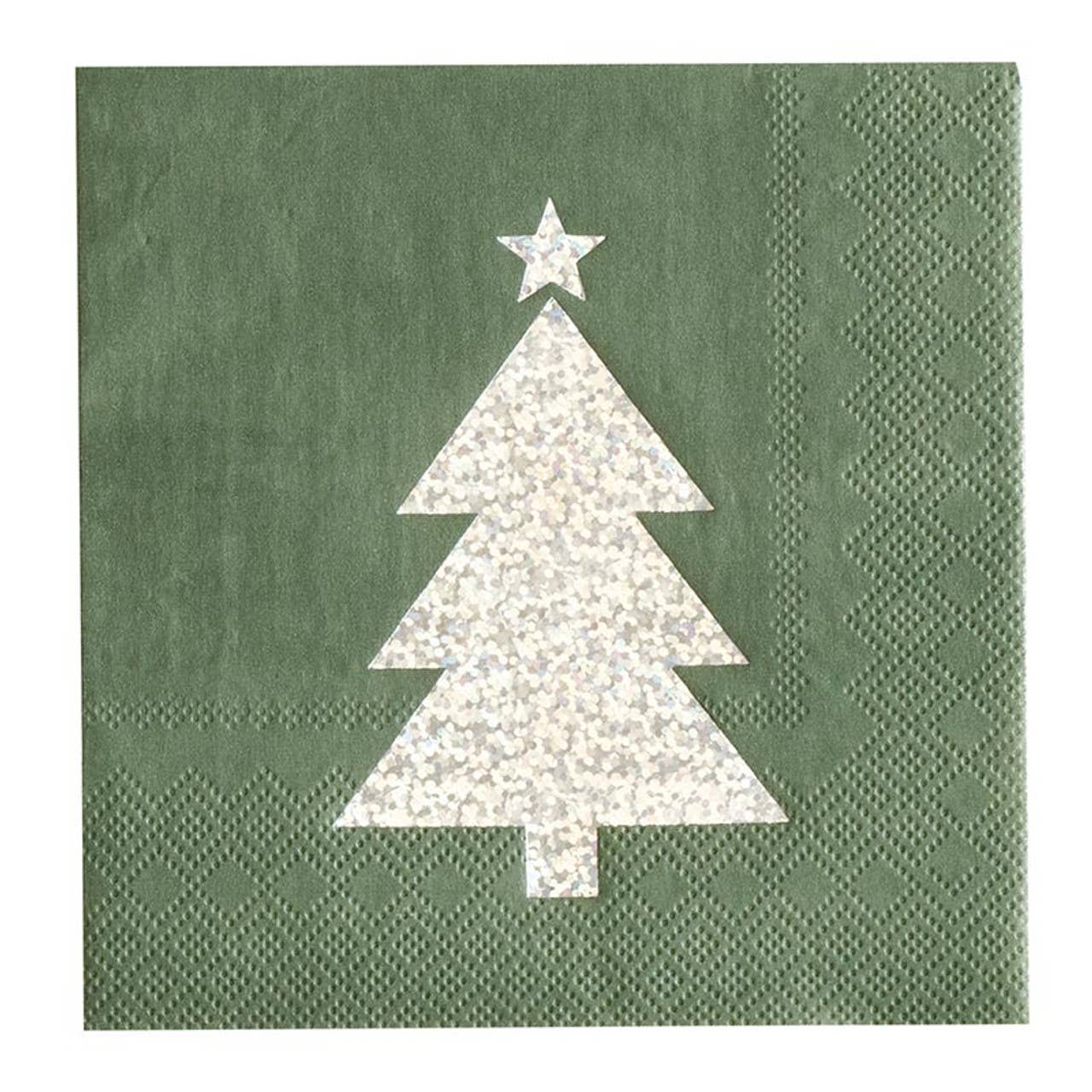 Cocktail Napkin - Silver Glitter Tree: Paper