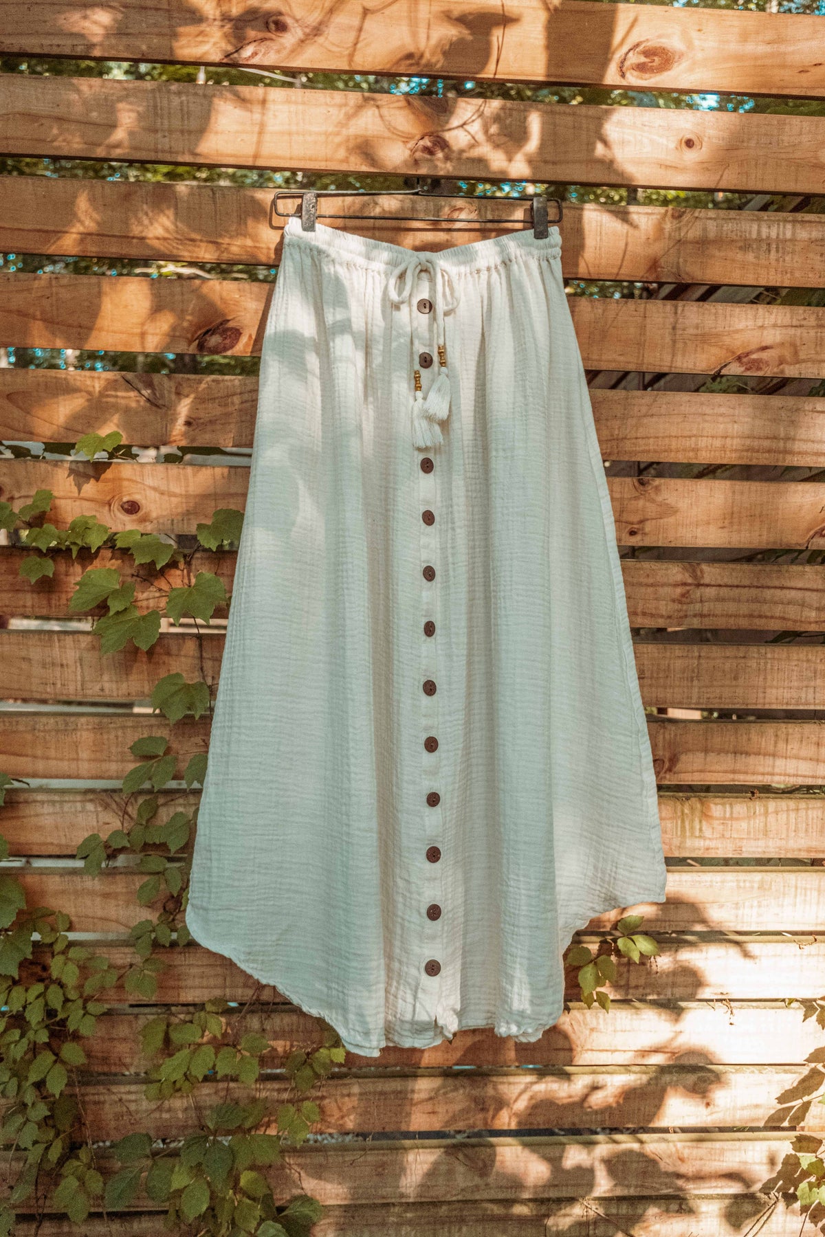 Beachy Boho Bamboo Cotton Button Skirt, Bohemian Maxi Skirt