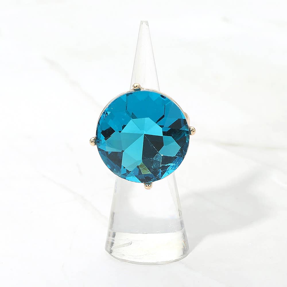 Bold Round Faceted Stone Accent Statement Stretch Ring