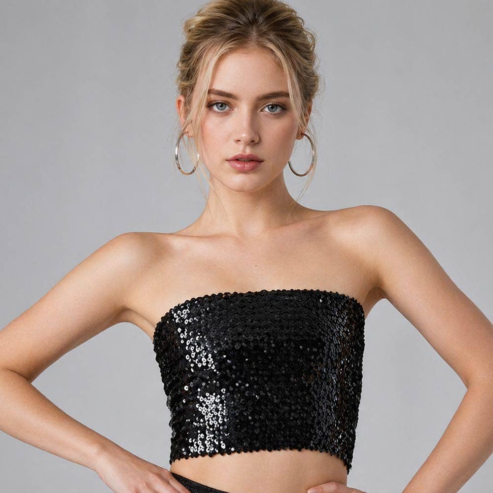 Strapless Sequin Crop Tube Top