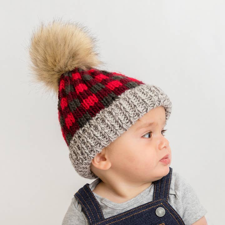 Red Buffalo Check Pom Pom Beanie Hat