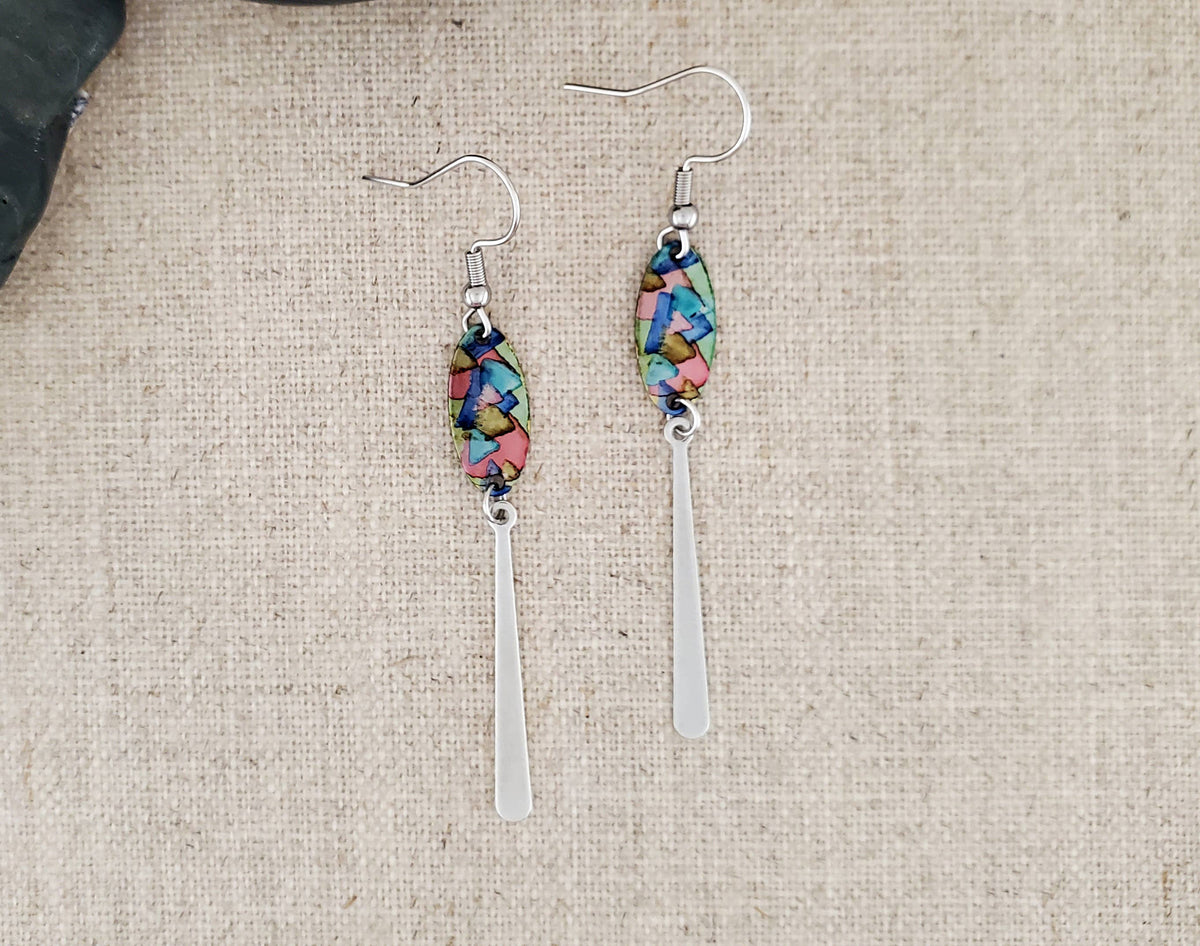 Alcohol Ink Stainless Steel Thin Drop   Earrings