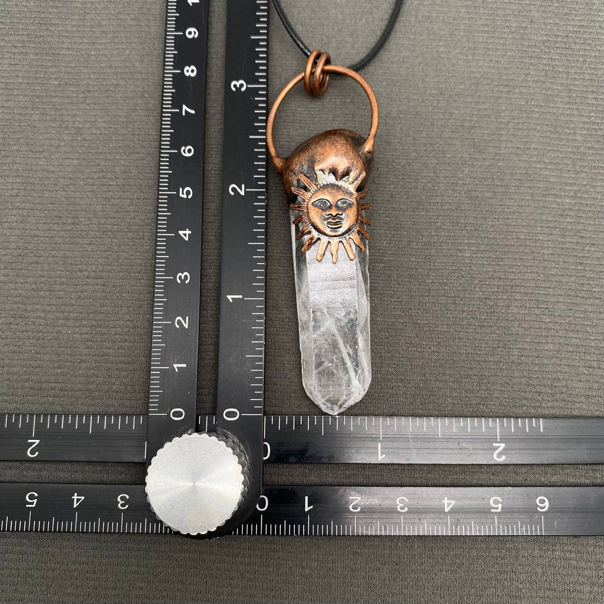White Crystal Sun Charm Wax Cord Necklace