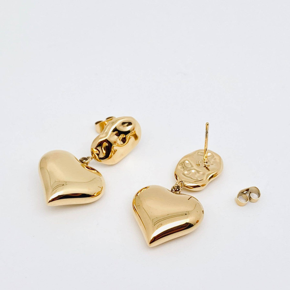 Heart Charm Pendant 18K Gold Plated Irregular Post Earrings