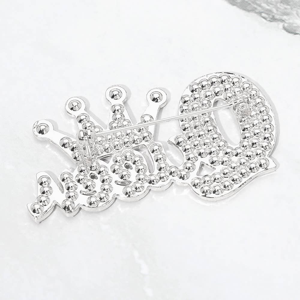 Rhinestone Pave Crown Queen Pin Brooch
