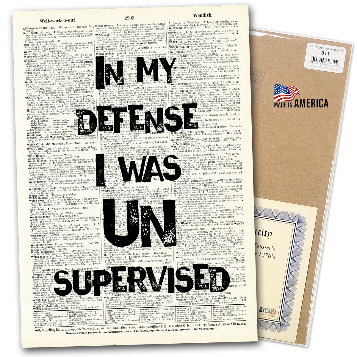 Art Print | Dictionary Page | Vintage | In My Defense