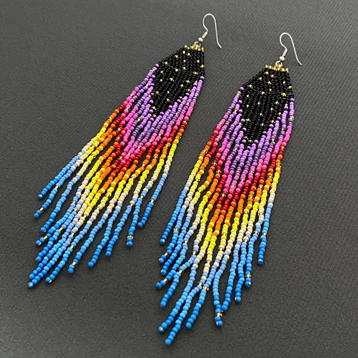 Colorful Seed Beads Fringe Dangle Earrings - SB