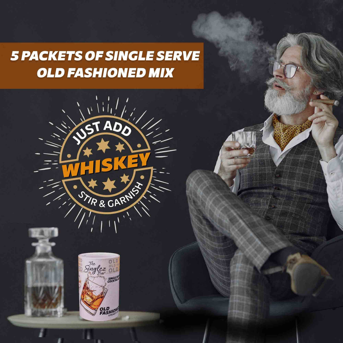 Singlez Bar Old Fashioned- 5-Pack Single Serve Mixers