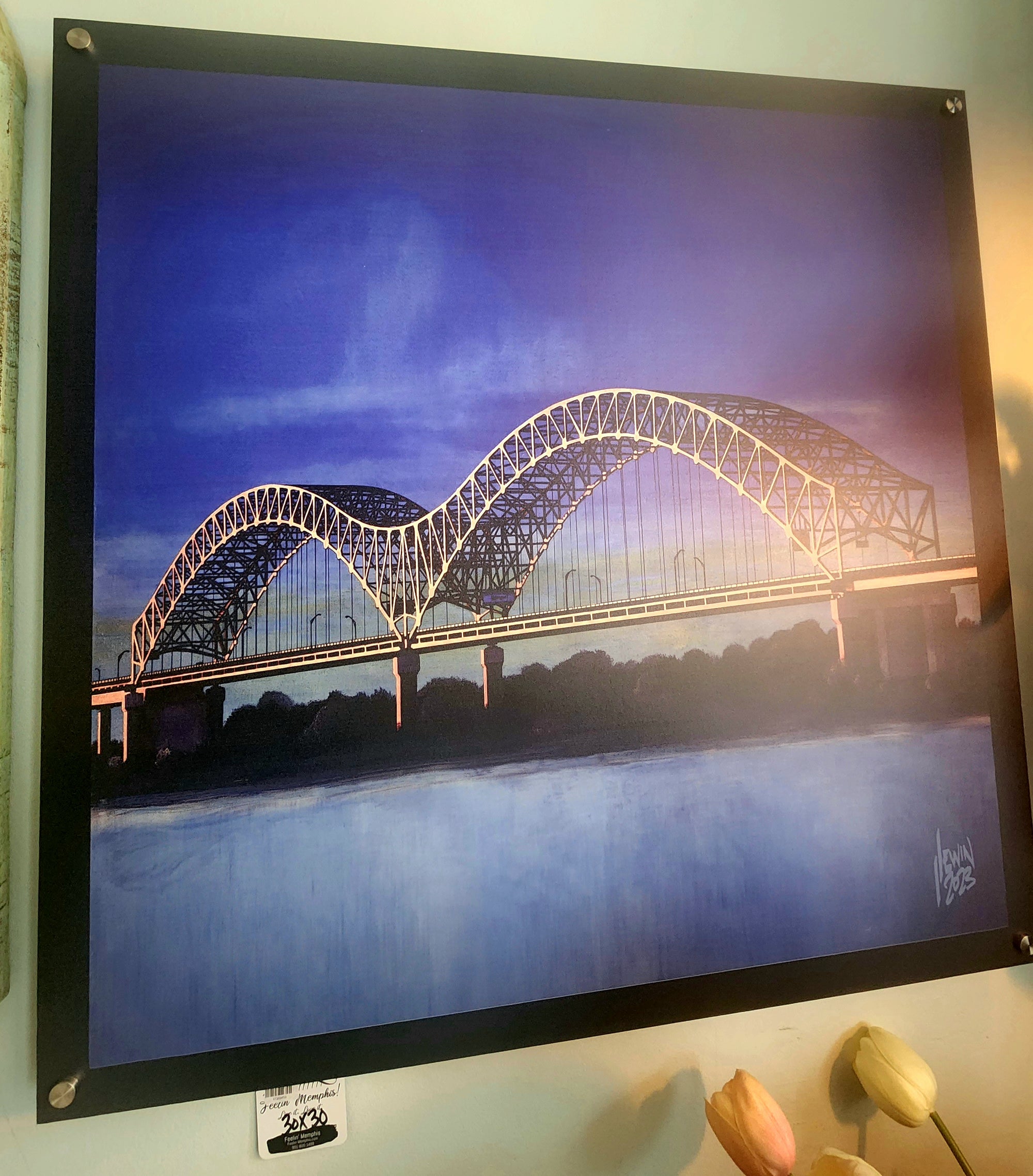 MEMPHIS BRIDGE ART MATTED Re Print 30 W x 30 H