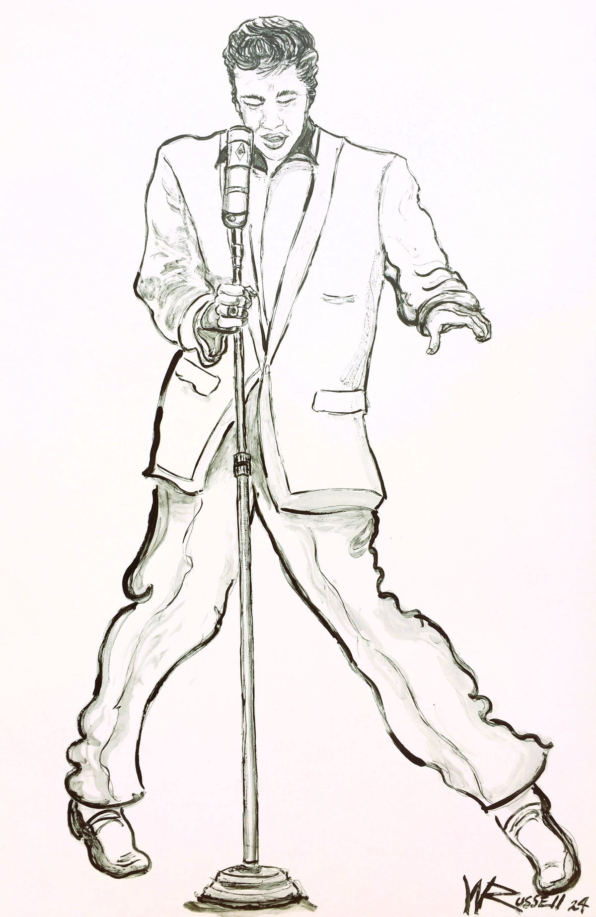 "ELVIS" - BLACK ACRYLIC ON (32" X 48" ) WHITE MASONITE Original by Wayne Russell