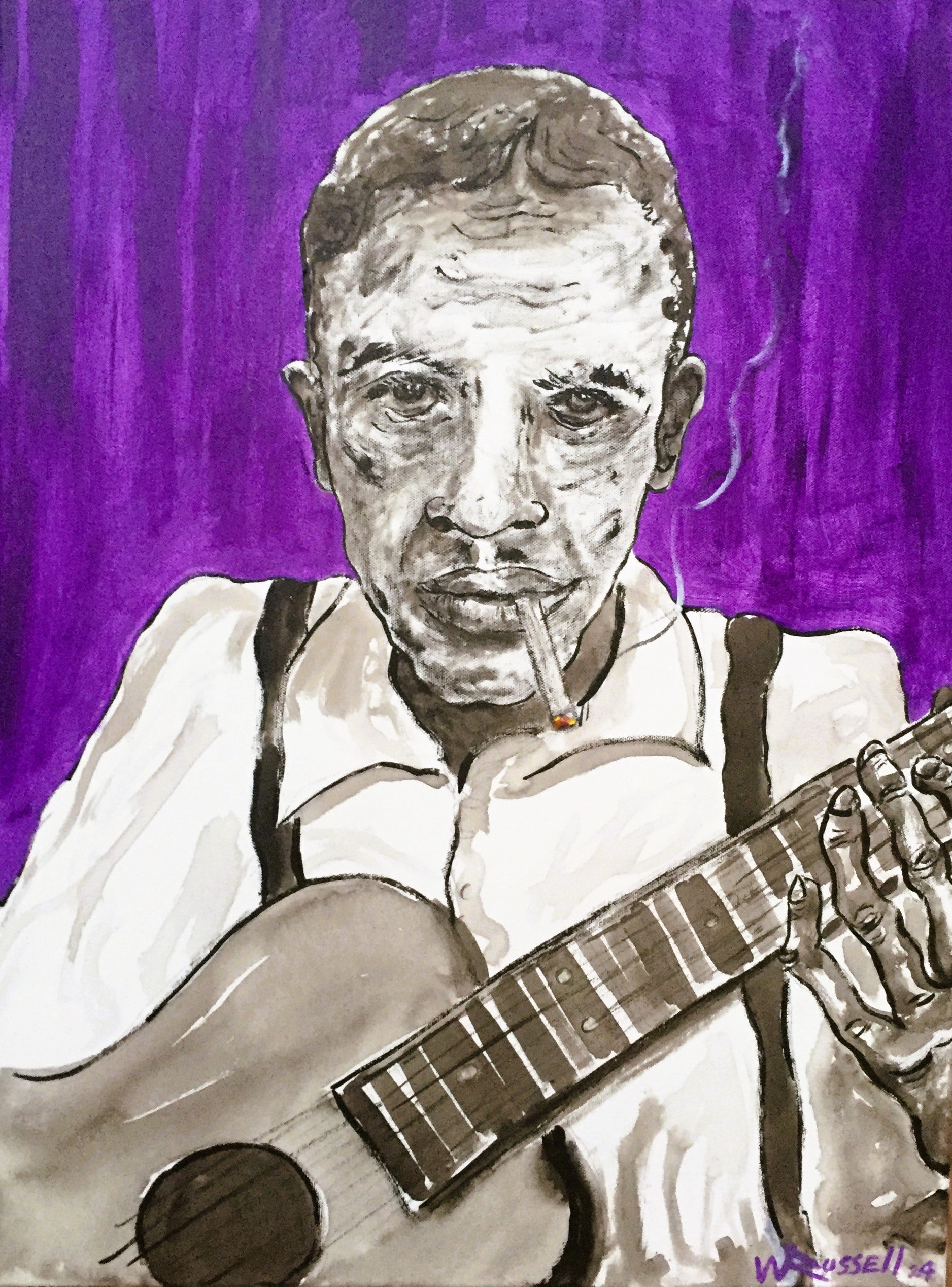 (18" x 24") acrylic on canvas of "Robert Johnson"- ( King Of The Delta Blues)