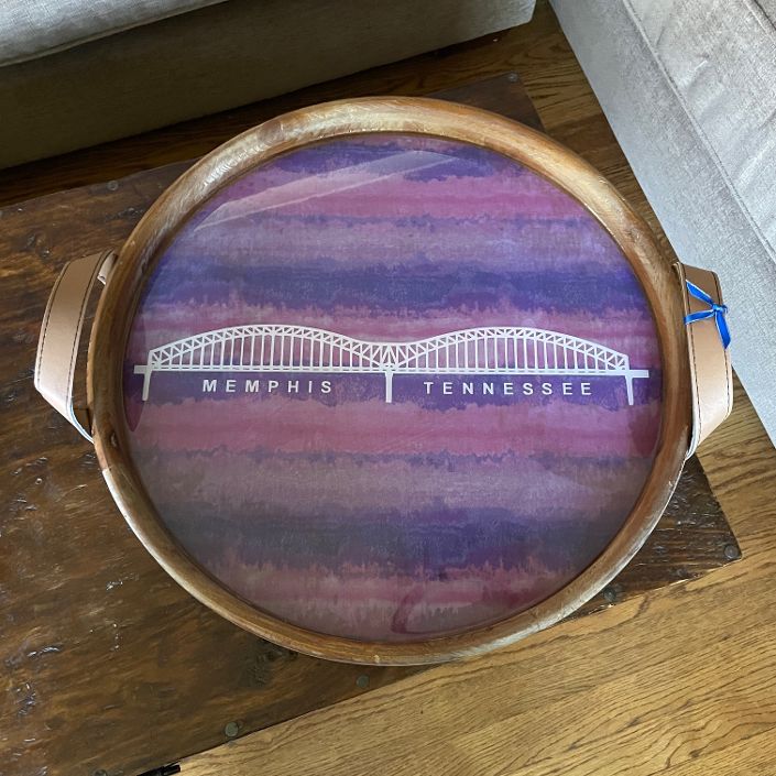Memphis Bridge Profile Wooden Tray Round 18" : Local artist AnnaMade Designs
