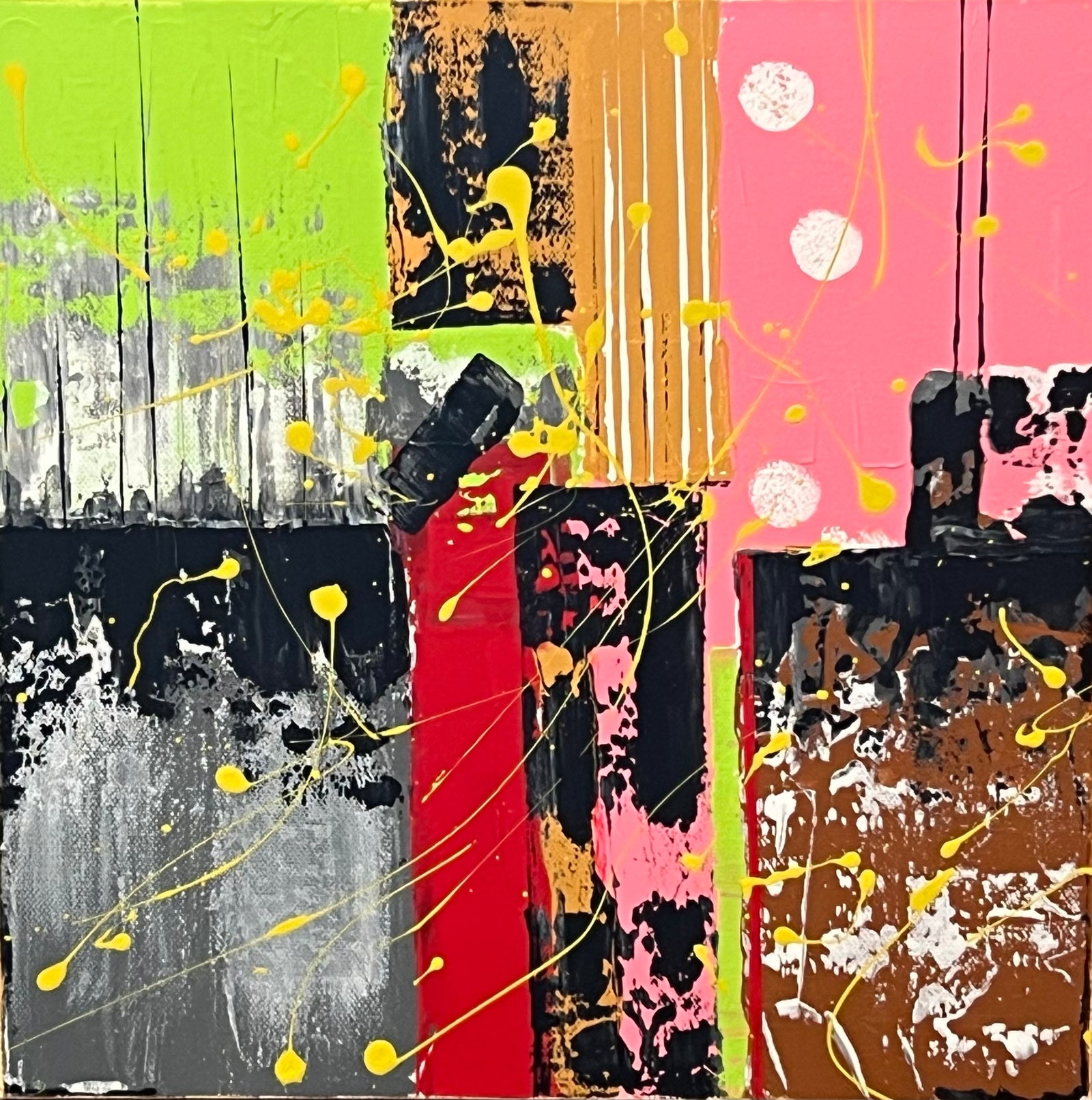 Canvas Art  - "Fireflies in the City" 12" x 12" by Local Artist Sandra Barrett