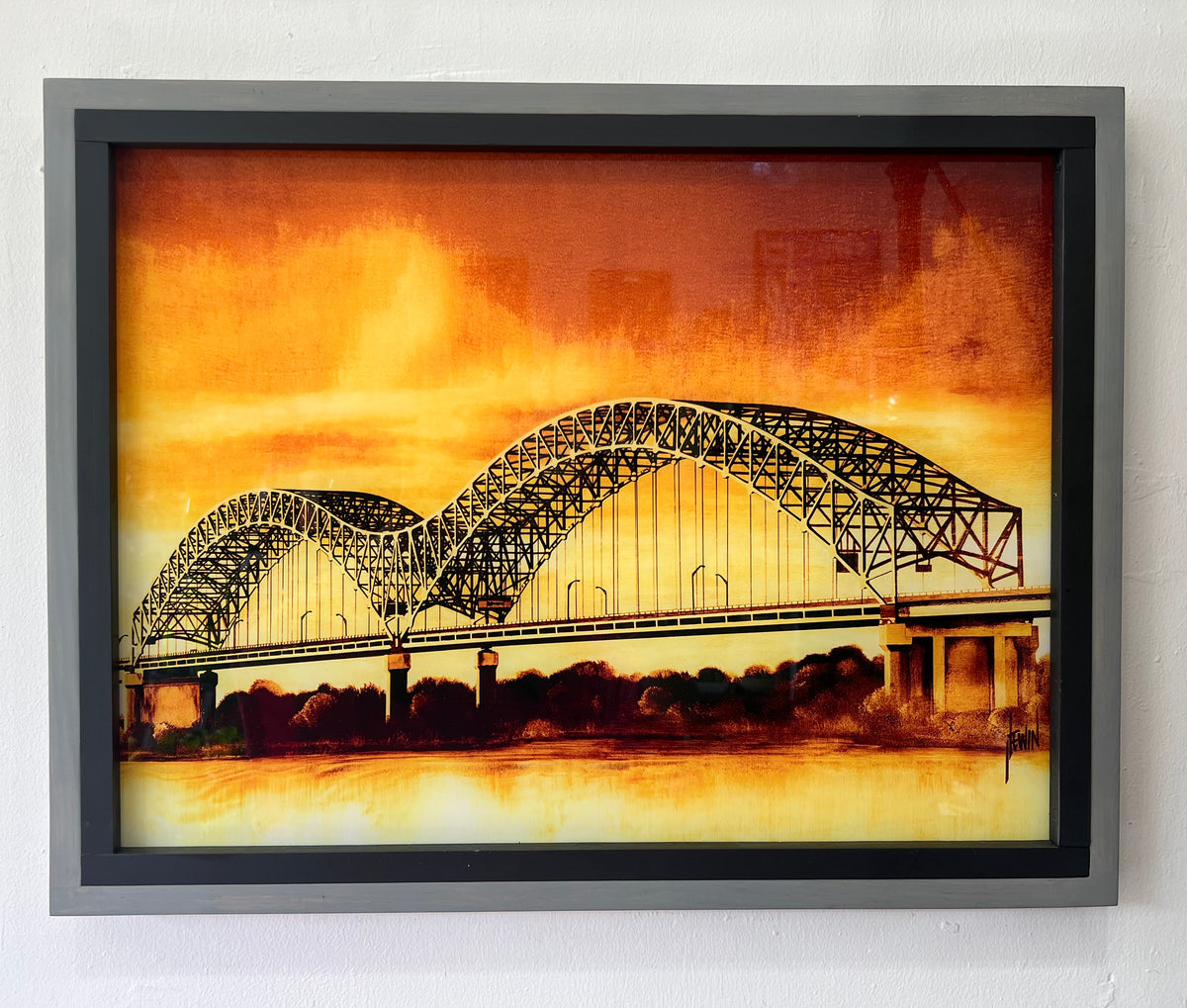 "Memphis Bridge - Framed Acrylic Reproduction Original Artwork by Jeremy Lewin, a local Memphis artist