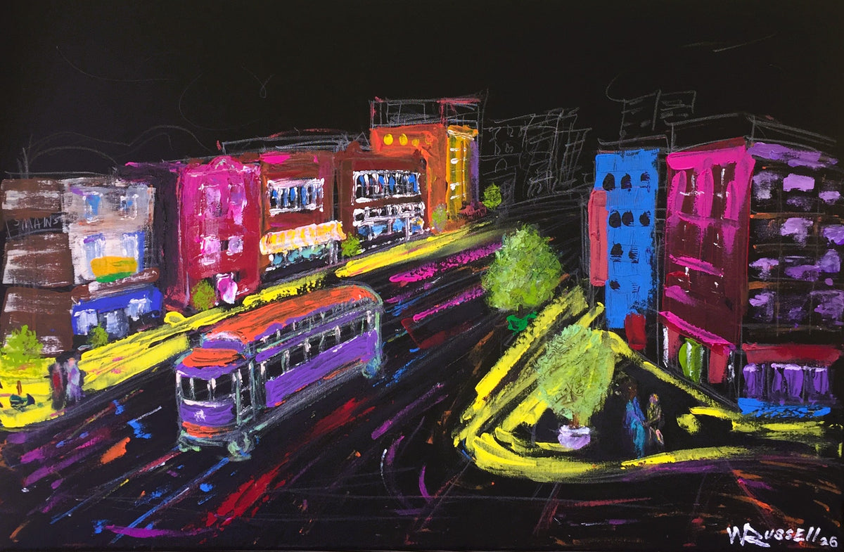 " TROLLEY NIGHT ON MAIN STREET " Original by Local Artist Wayne Russell