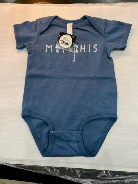 Memphis Guitar Baby Onesie Indigo, Pink and Grey
