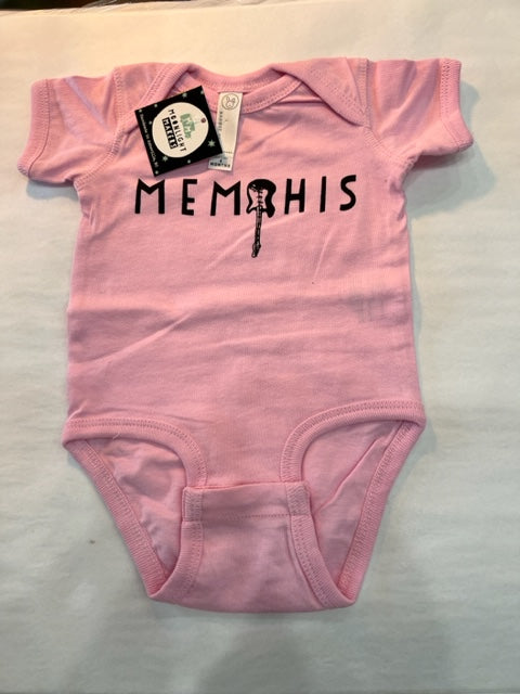 Memphis Guitar Baby Onesie Indigo, Pink and Grey